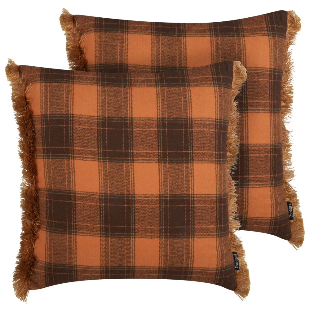 Set di 2 cuscini decorativi con motivo a scacchiera e nappe rettangolari nero e arancione 45 x 45 cm camera da letto soggiorno stile retrò