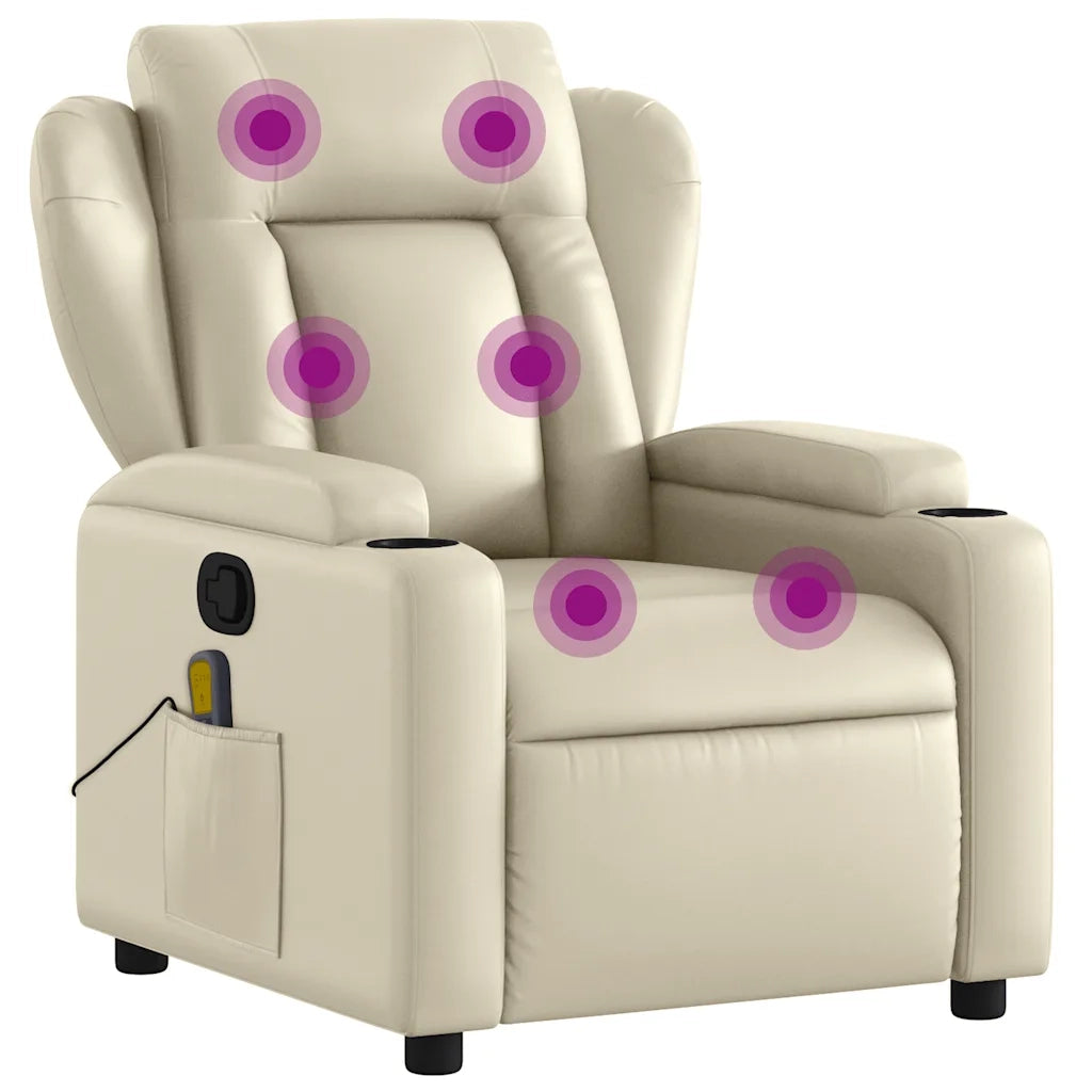 Divano Sedia-Poltrona reclinabile massaggiante in Similpelle Crema 244786