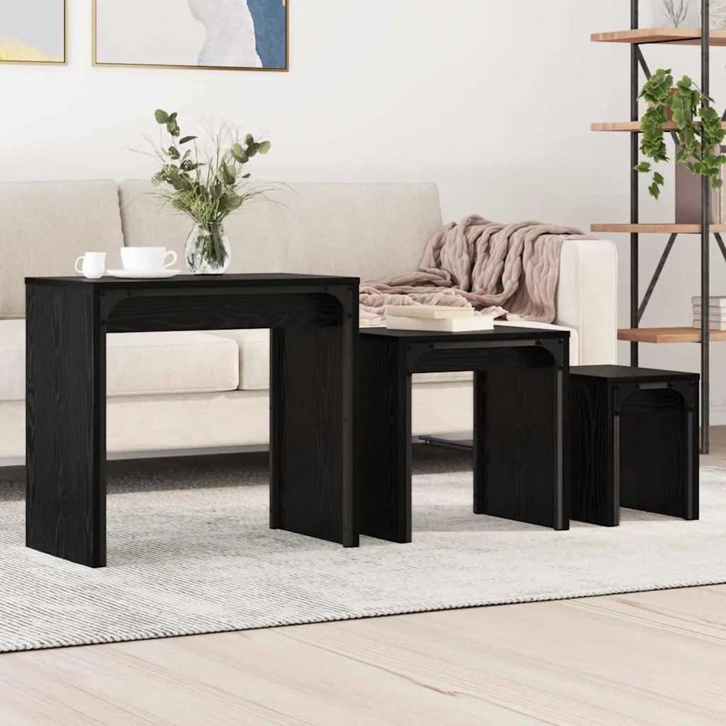 3 pz Tavolino da salotto | Tavolino da caff¨¨ | Tavolino da Soggiorno Rovere Nero Legno multistrato