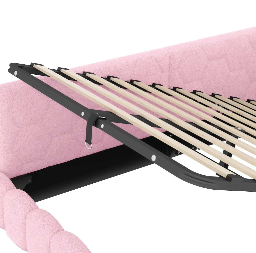 Letto daybed 140x200 cm con contenitore; LED; USB e Type-C; rosa