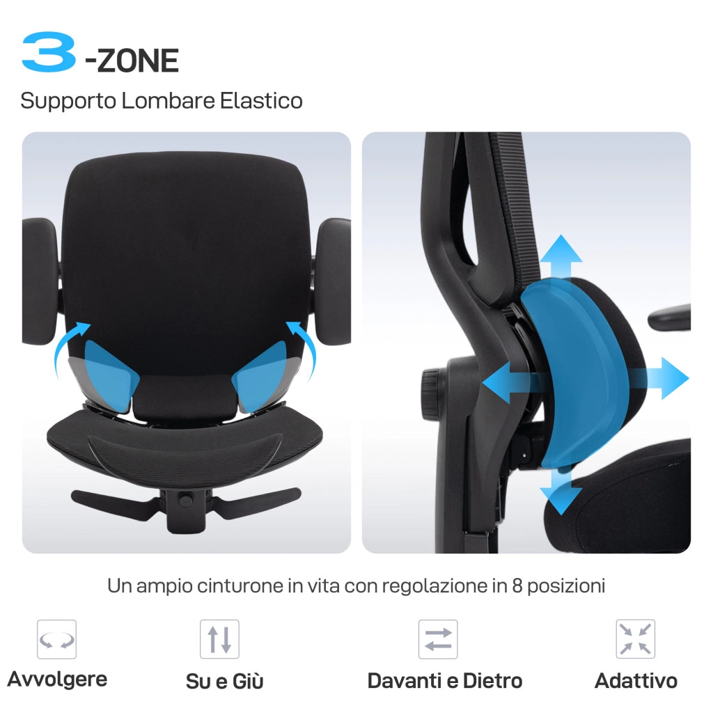 Sedia da ufficio ergonomica con schienale e poggiapiedi ¨C zephmum ¨C nero 73x75x120-128 cm