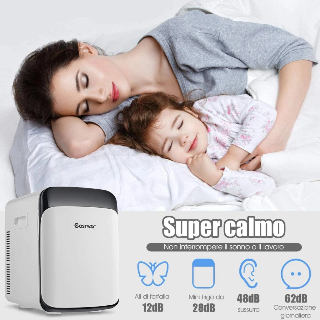 Mini Frigorifero Elettrico 15L, Funzione Caldo e Freddo, Mini frigo per Casa Auto Ufficio e Dormitorio, Prese Incluse, DC 12V/AC 220-240V, 27 x 33 x 38 cm (Bianco)