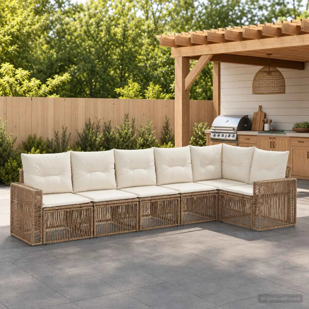 Set Divano da Giardino 6 pz Beige e Bianco Crema polyrattan 3435129
