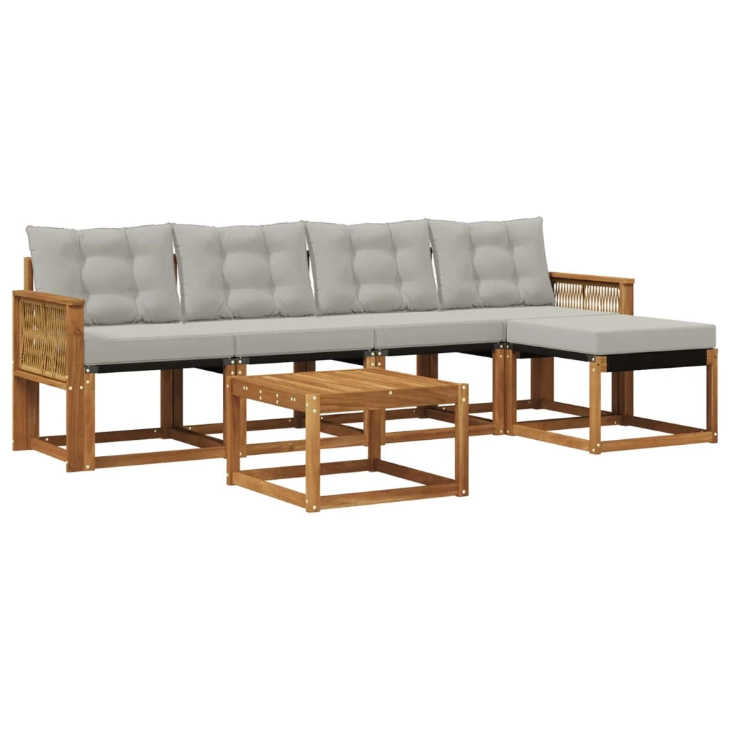 Set di divani da esterno 6 pcs Naturale e Grigio Chiaro