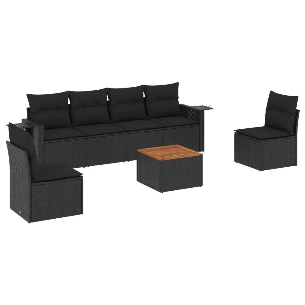 Set Divani da Giardino con Cuscini 7pz Nero Polyrattancod mxl 92849