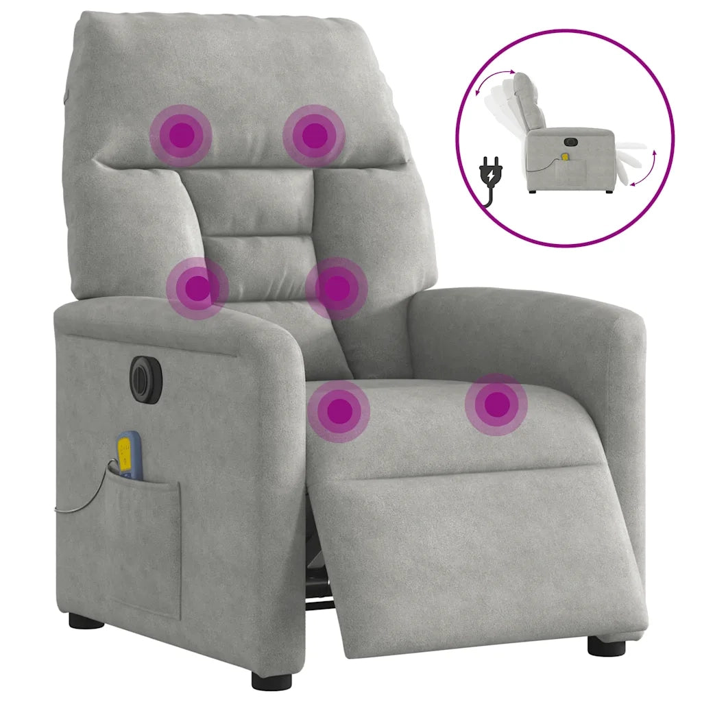 Divano Sedia-Poltrona Reclinante Massaggi Elettrica Grigio Chiaro Microfibra 744541
