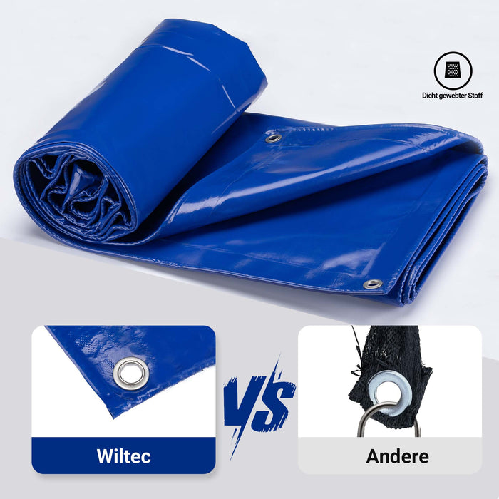 Telone occhiellato blu 4 x 7 m resistente alle intemperie e a raggi UV, impermeabile, robusto telo di protezione in poliestere 650 g/m² con rivestimento in PVC