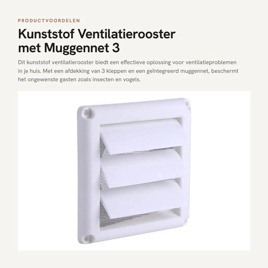 Ventilatore in plastica con rete antinsetti - 3 coperture a viti - griglia di scarico canalizzata - dimensioni 15x15 cm - ventilazione - protezione contro...