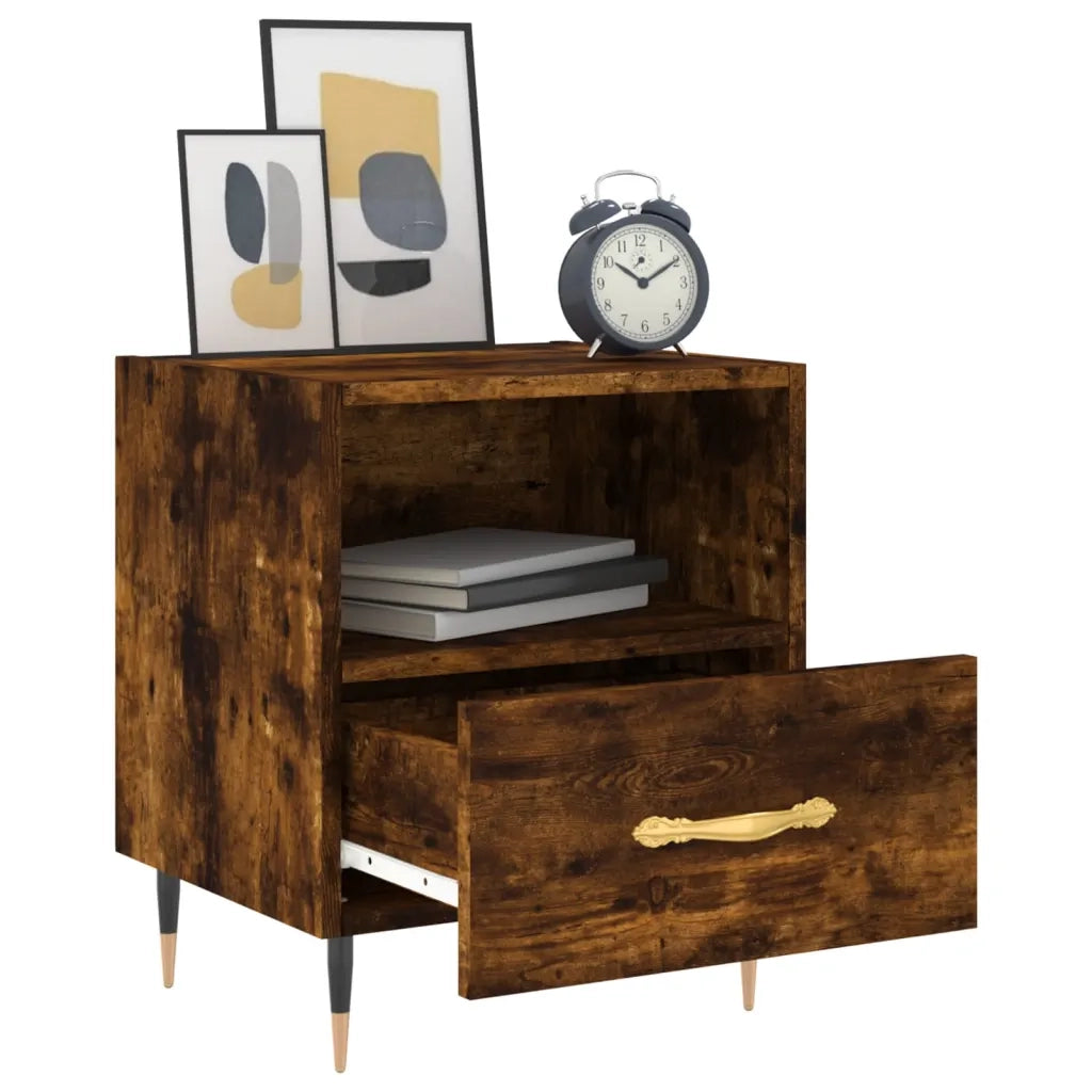 Comodino | Armadio da Notte | Mobiletto da notte Rovere Fumo 40x35x47,5 cm in Legno Multistrato