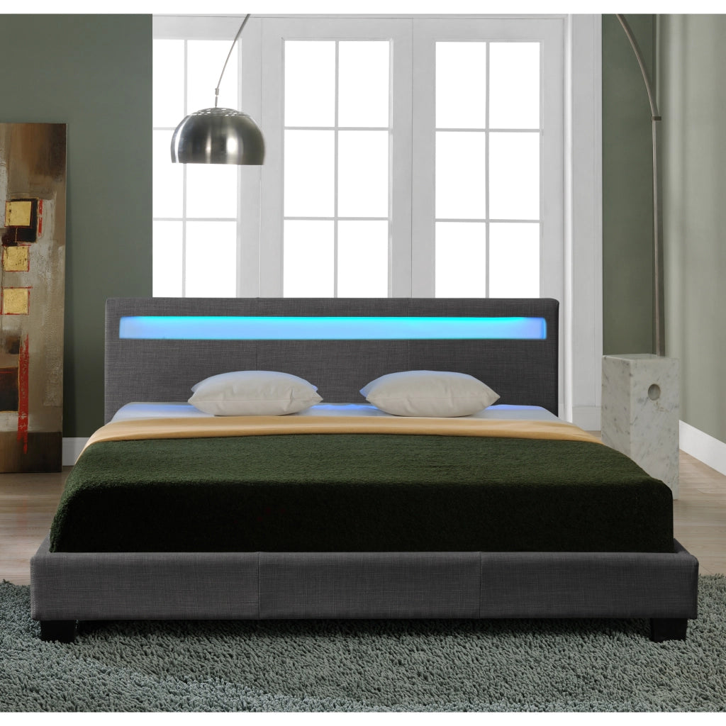 Letto Matrimoniale 180x200 cm a Testiera Alta con Illuminazione a LED Tessuto Grigio Scuro Corium
