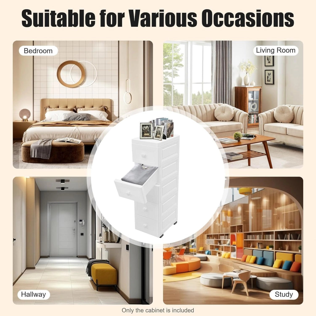 Carrello con cassetti Contenitore portaoggetti in plastica per bagno, carrello portaoggetti per uso domestico Armadietto multifunzionale con cinque cassetti, 82×34×25 cm, Bianco