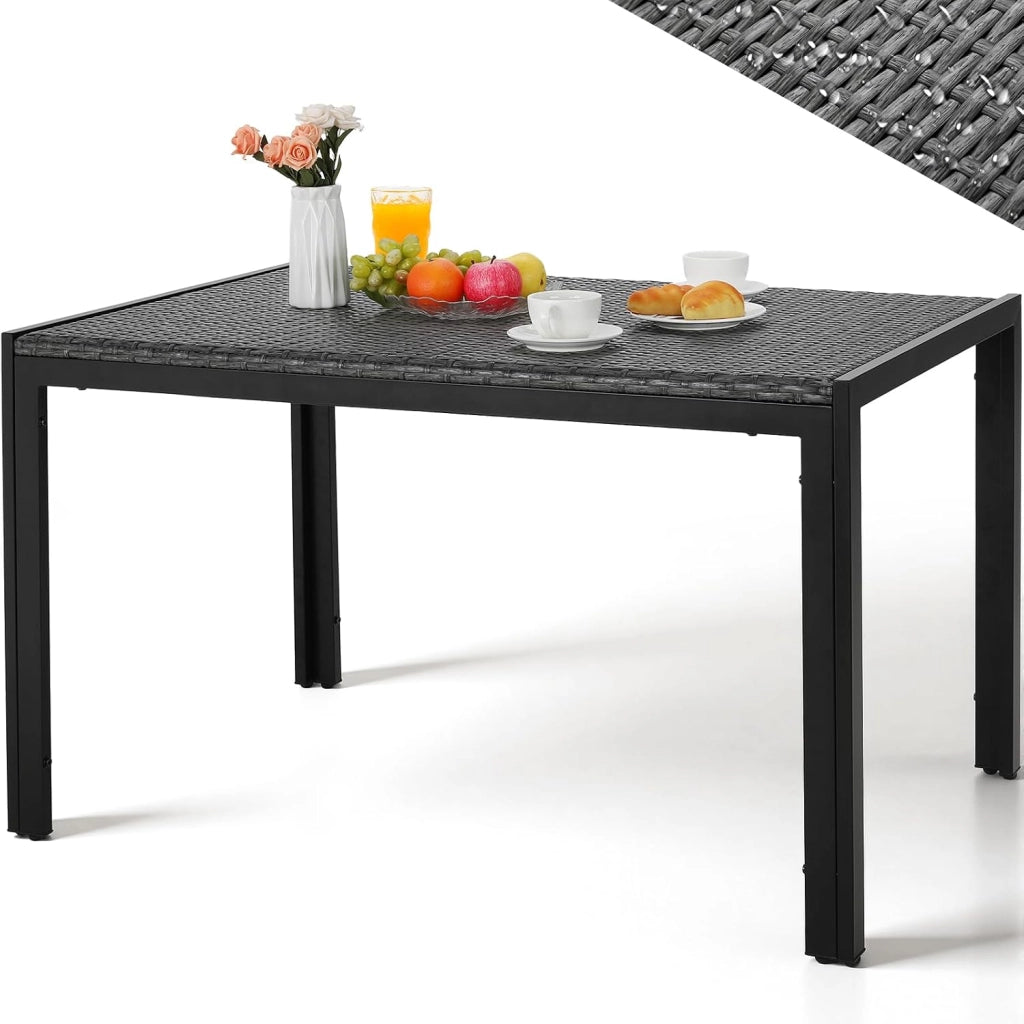 Tavolo da Giardino Rettangolare 4-6 Persone in PE Rattan e Metallo, 119x74 cm, Tavolo da Pranzo Esterno, Resistente alle Intemperie per Terrazza Balcone, Facile da Pulire,Grigio,4 PCS Gambe