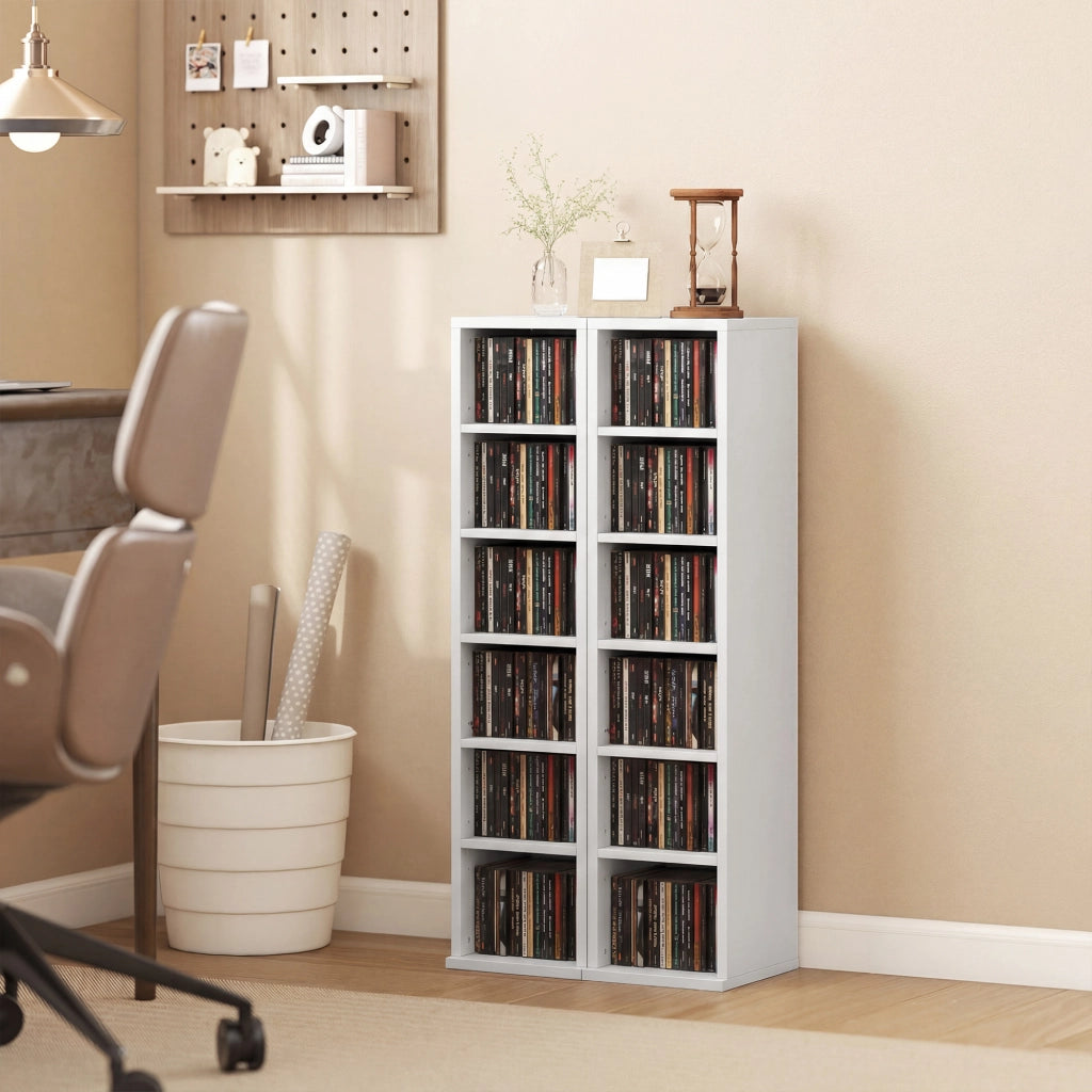 Armadio colonne per CD e DVD ¨C zephmum ¨C 12 ripiani, bianco, 21x22.5x88.5 cm