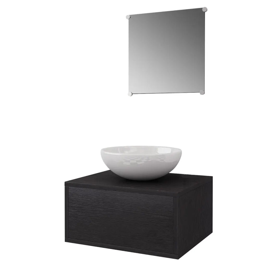 Set Mobili da Bagno 4 pz con Lavabo e Rubinetto Nero 273685