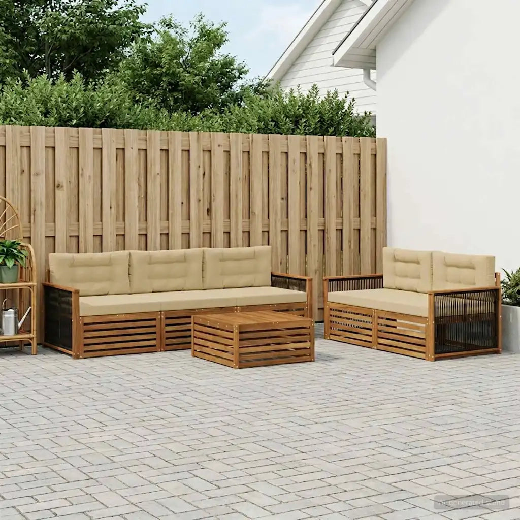 Set di divani da esterno con cuscino 6 pcs Naturale e Beige 3383026