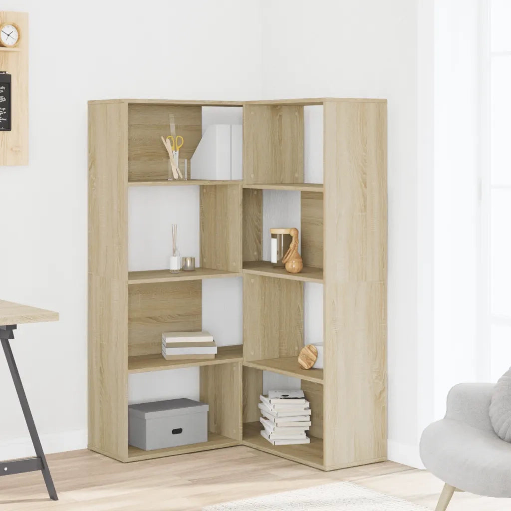 Libreria Angolare 4 Ripiani-Scaffale per Libri-Mobile di Stoccaggio Rovere Sonoma 85x85x140cm Truciolato