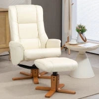 Poltrona Relax con Poggiapiedi, Funzione Lettura, Rivestimento in Ecopelle, Portata 150 kg, 71 x 84 x 102 cm, Bianco crema