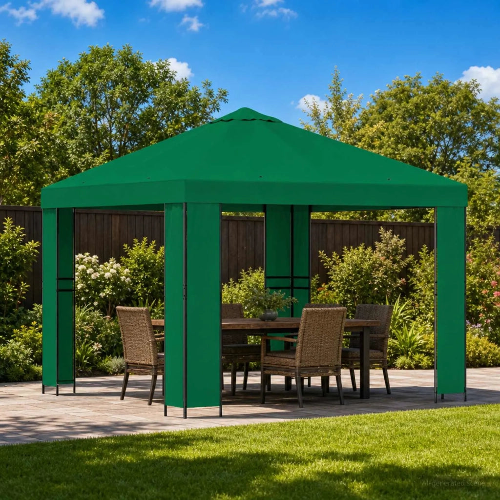 Gazebo | Pergolato 3 x 3 m Verde Poliestere e Acciaio 190 gsm
