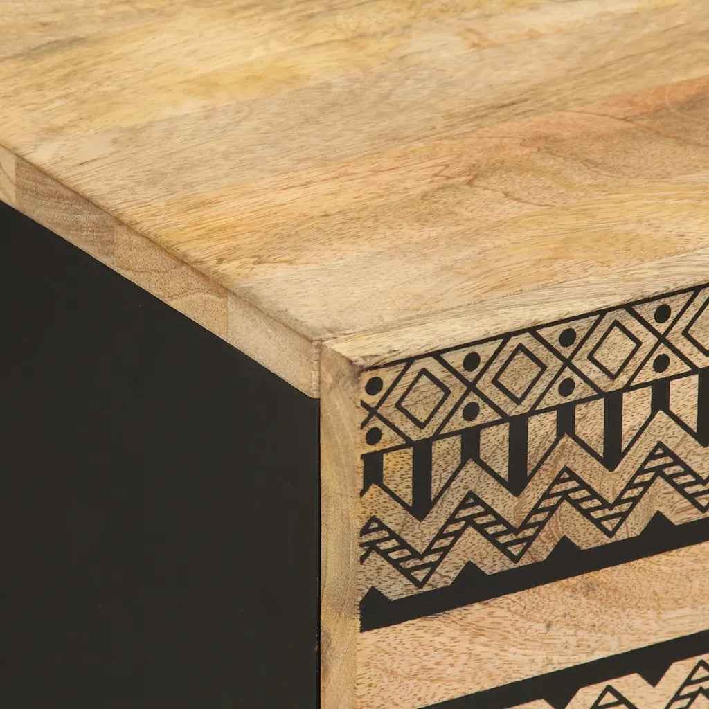 Comodino Nero 40x33,5x46 cm in Legno Massello di Mango Grezzo