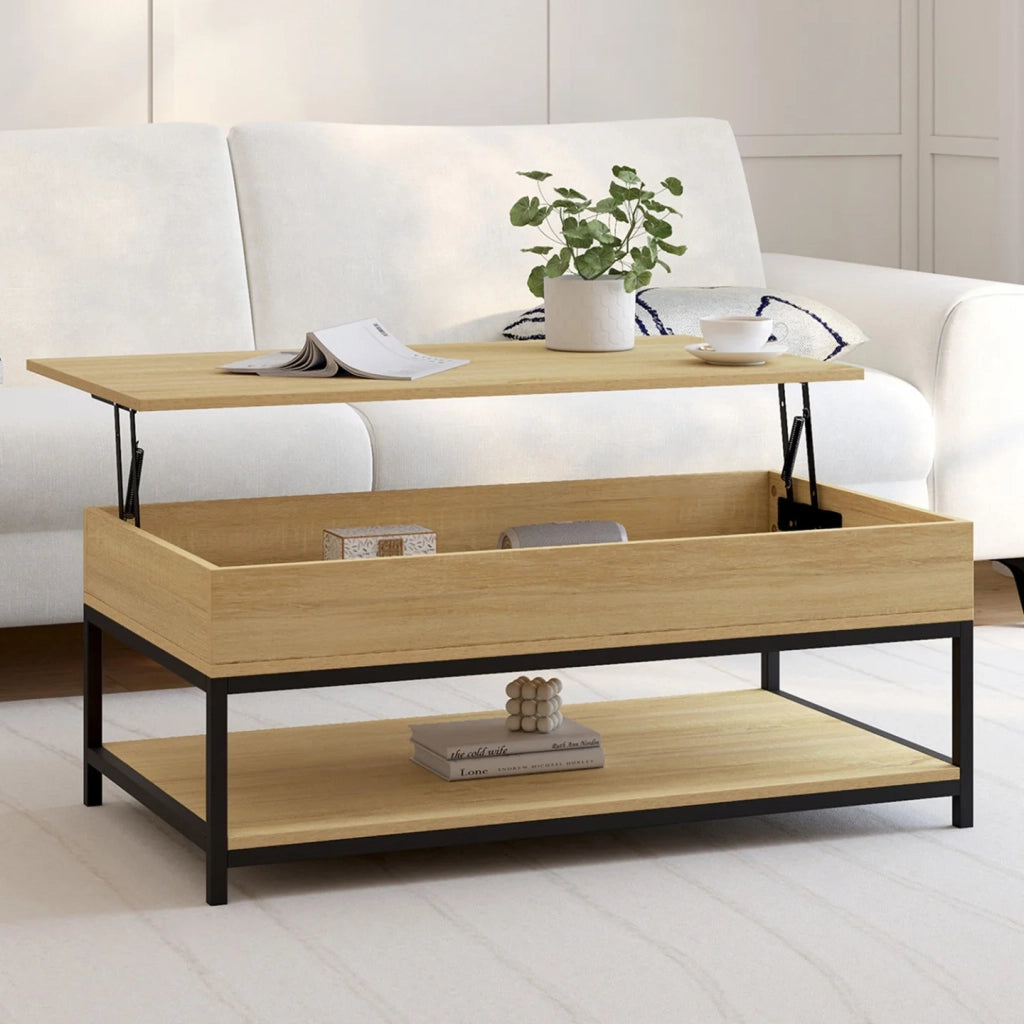 IDMarket - Tavolino DETROIT con piano a sollevamento totale e ripiano inferiore dal design industriale
