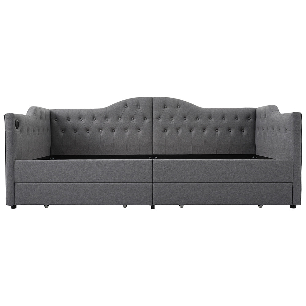 Letto a sedia con cassetti - Xylo - 90x190 cm - Grigio - USB Type C