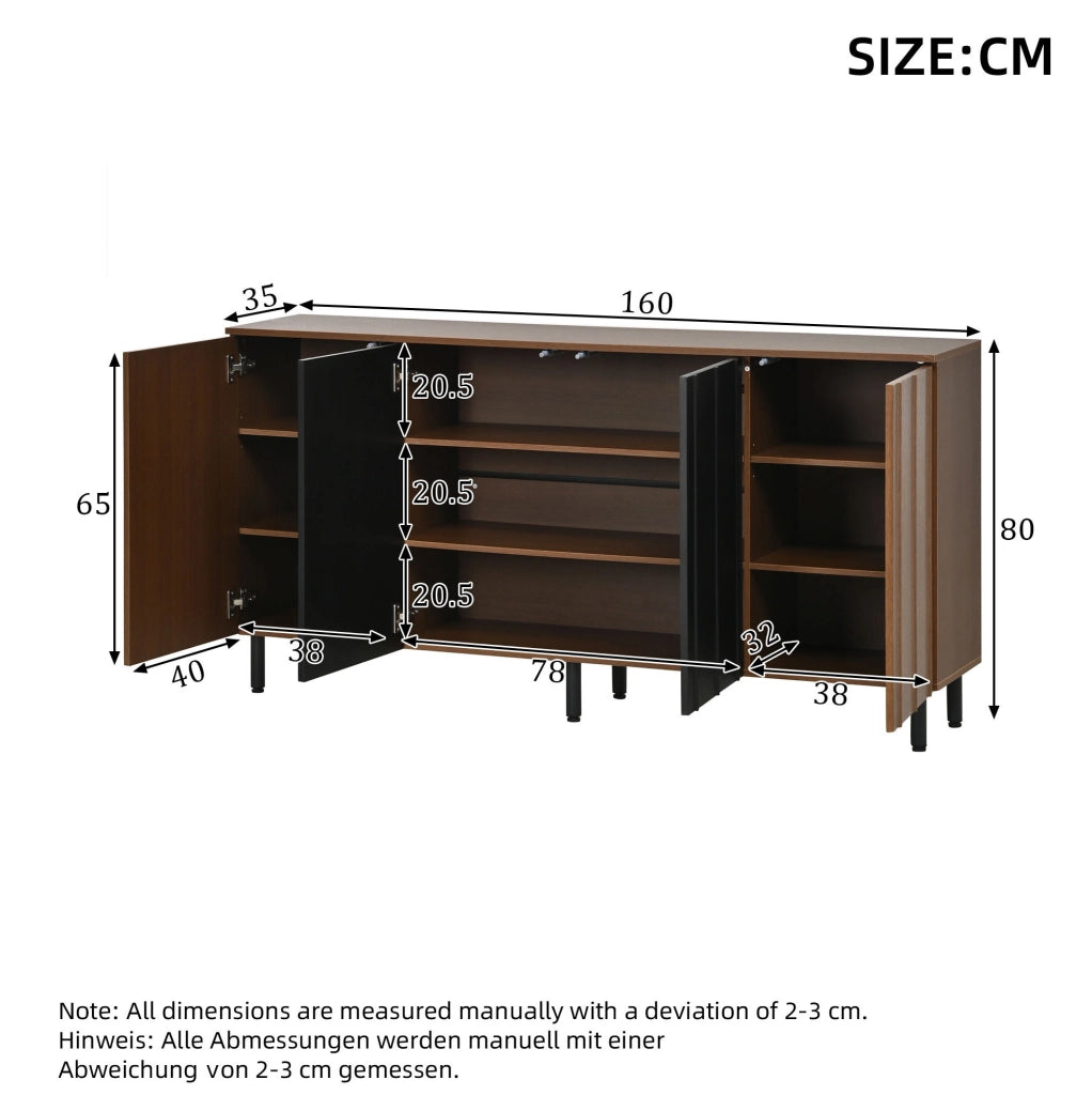 Credenza da cucina 160x35x80 cm noce e nero con 4 ante