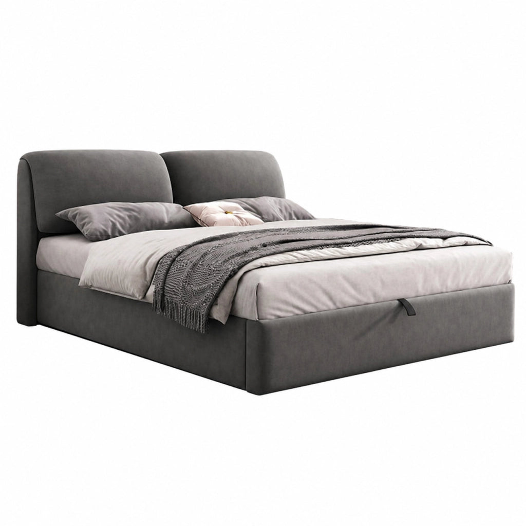 Letto contenitore 180x200 cm; matrimoniale con contenitore idraulico; 3 cassetti; rete a doghe e testiera; velluto; grigio