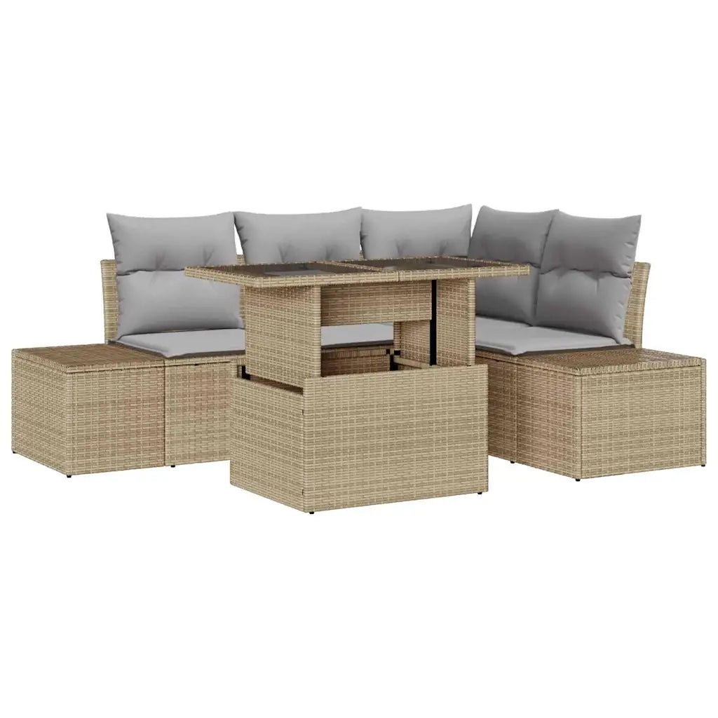 Set Divano da Giardino con cuscino 5 pcs Beige polyrattan