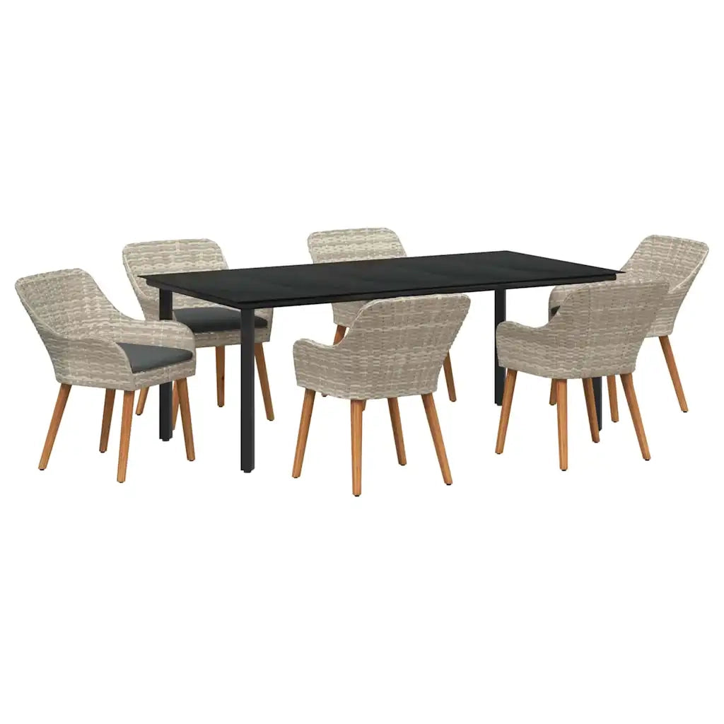 Set da Pranzo per Giardino 7 pcs Grigio chiaro polyrattan