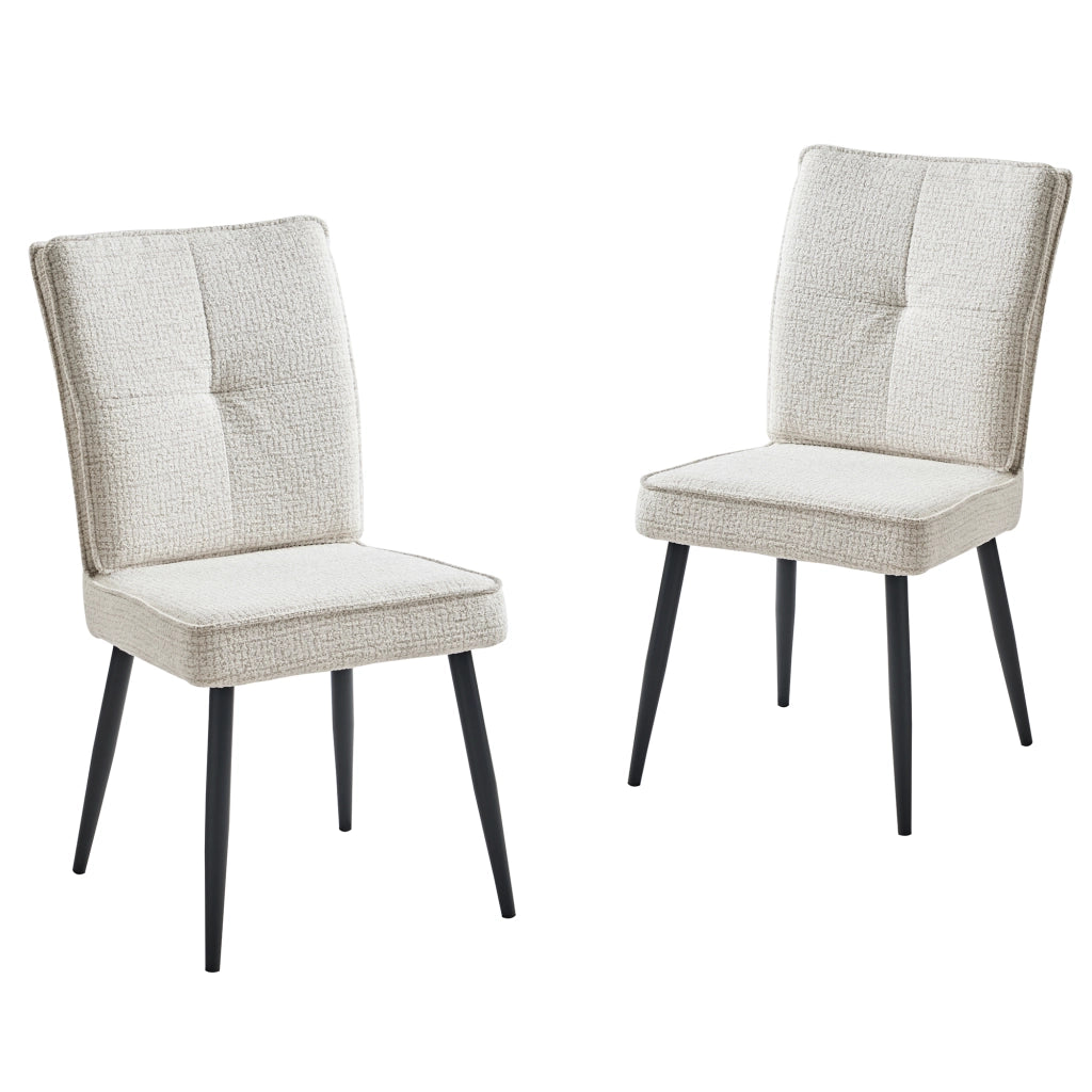 Set di 2 sedie da pranzo - con schienale imbottito - in chenille e metallo - bianco crema