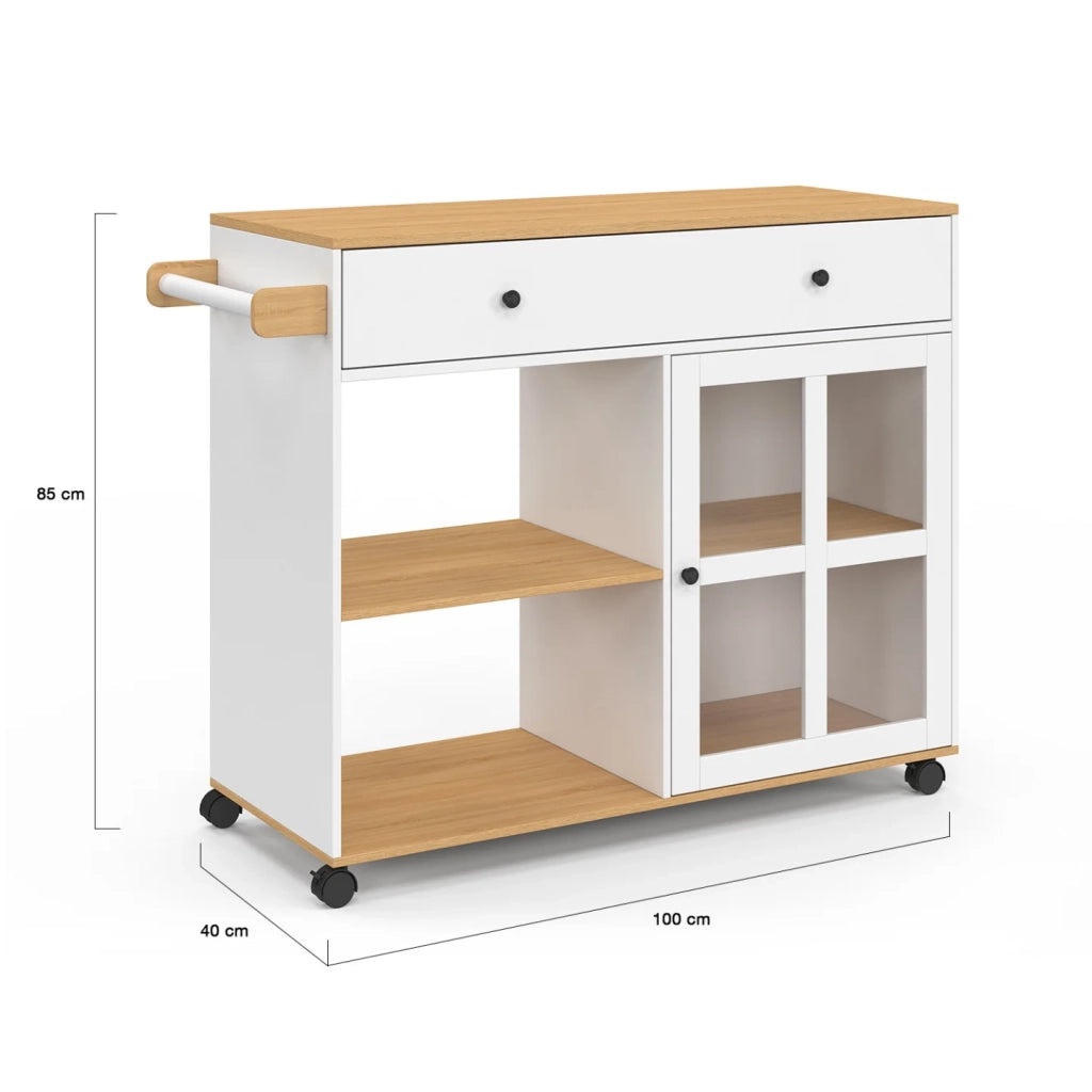 IDMarket - Credenza da cucina ACHILLE XXL con ripiano e armadio in legno e smalto bianco L.100 CM