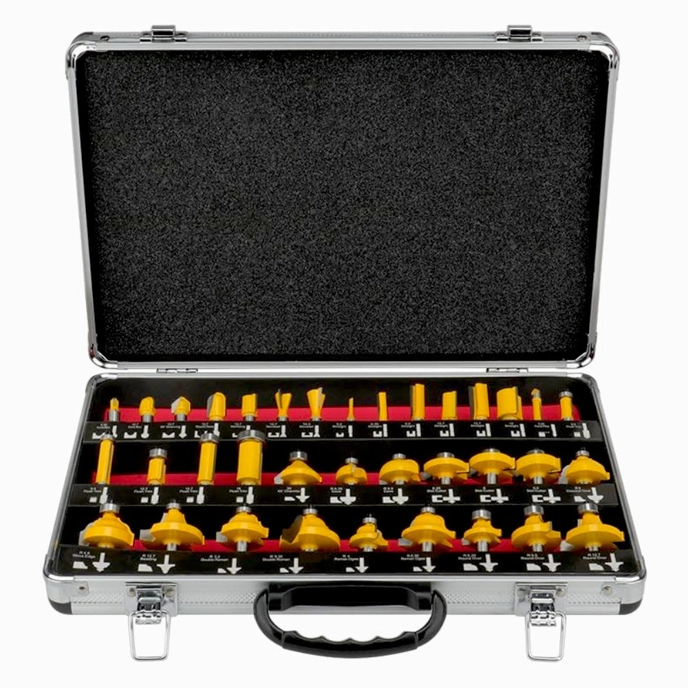 Kit Set 35 Frese Fresa Fresatrice Pantografo Punte per Legno Gambo 8 mm 610103