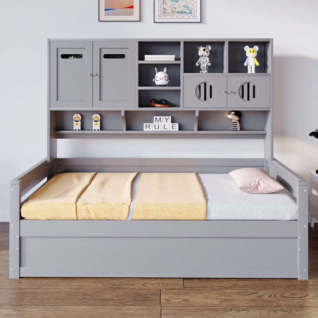 LETTO Singolo 90x200 cm in Legno Grigio con vano contenitore idraulico