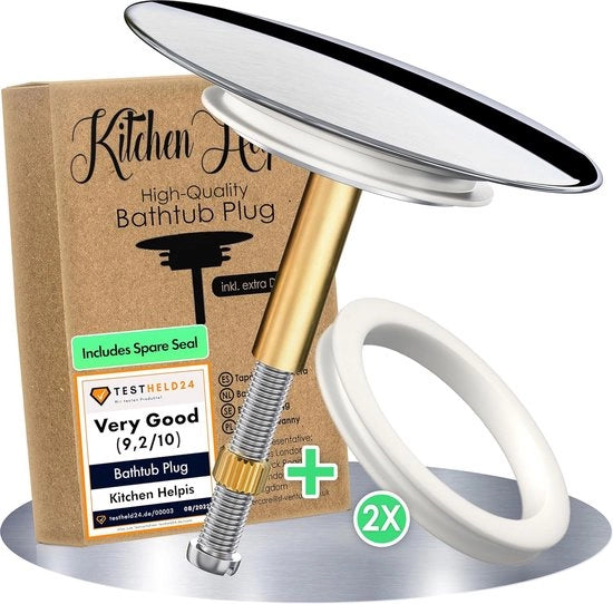 Stoppero per vasca da bagno universale, diametro 72 mm, in acciaio inox, adattabile a tutte le vasche da bagno comuni, chiusura per vasca da bagno regolabile in altezza, V2.0-100% ermetico, con 2 doppi sigillanti