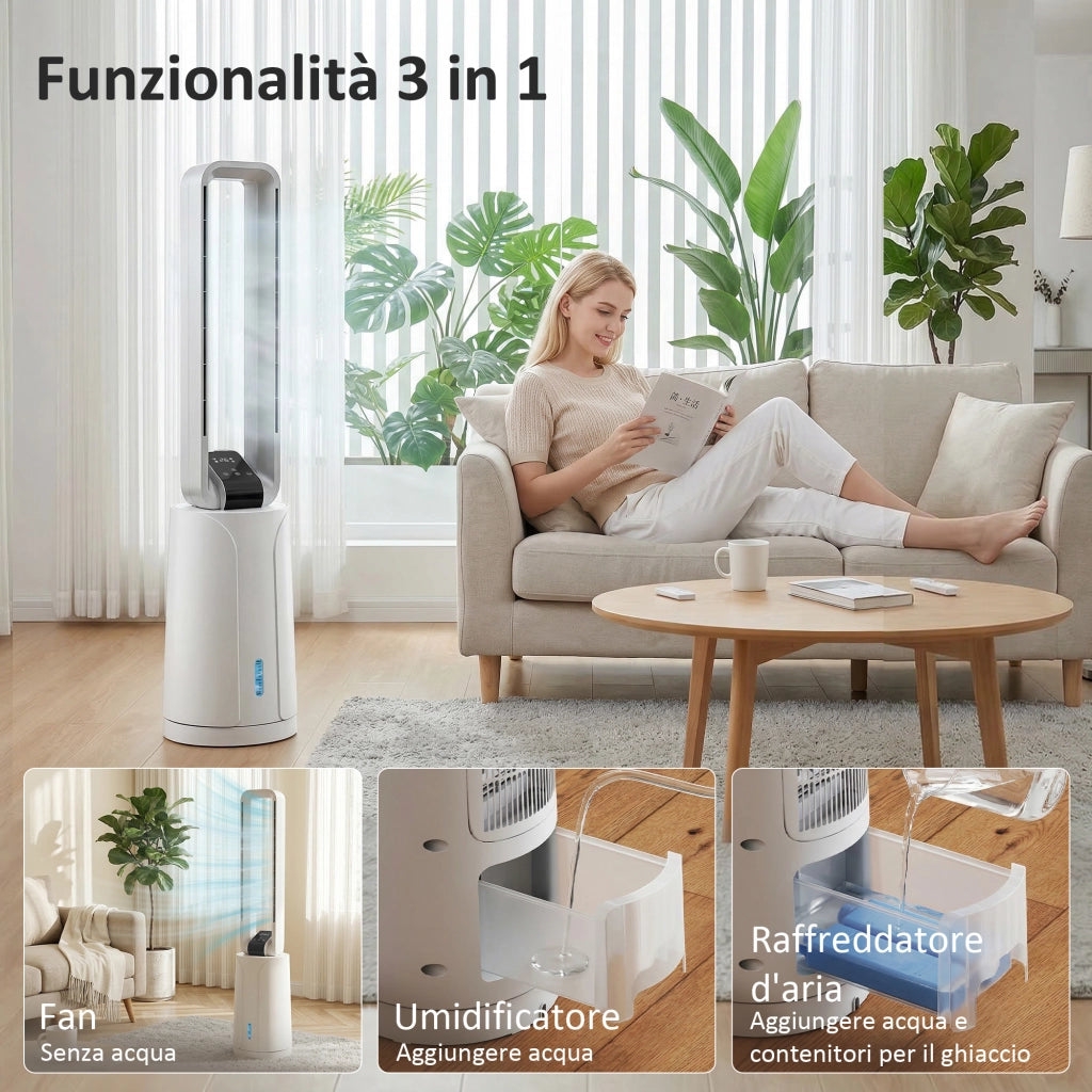 Raffrescatore Evaporativo con Timer 15H ¨C Xylo ¨C 109.5 cm, Bianco