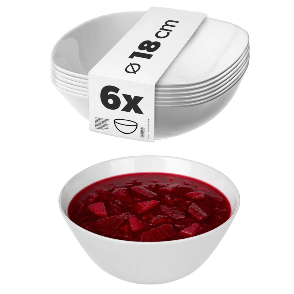 Set di 6 ciotole in vetro KADAX da 18 cm per insalata, zuppa e snack, colore bianco.