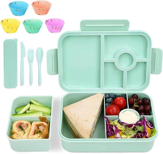 Contenitore per cibo per bambini e adulti 1300 ml 6-delig contenitore per pranzo senza lattosio con 4 contenitori bentobox contenitore per colazione contenitore per spuntini per ragazzi e ragazze verde