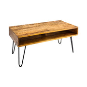 Tavolino SILVA 100 cm in legno di mango massiccio e metallo nero – 2 vani