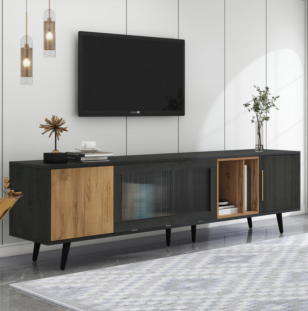 Mobile TV elegante in legno scuro con effetto grigio
