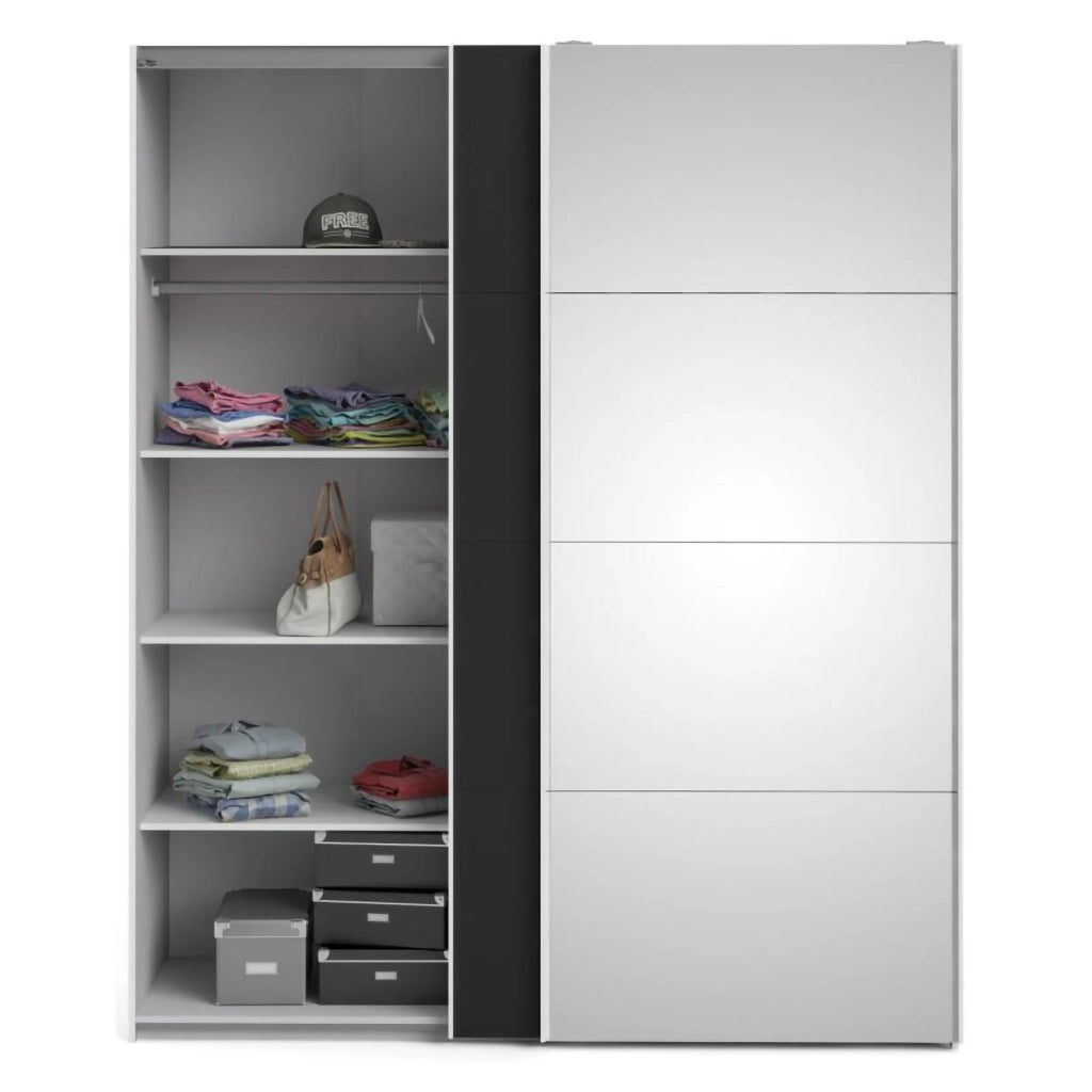 Guardaroba 2 ante Taxus, Mobile camera da letto, Cabina armadio portabiti, Armadio appendiabiti, 182x61 h220 cm, Bianco e Nero