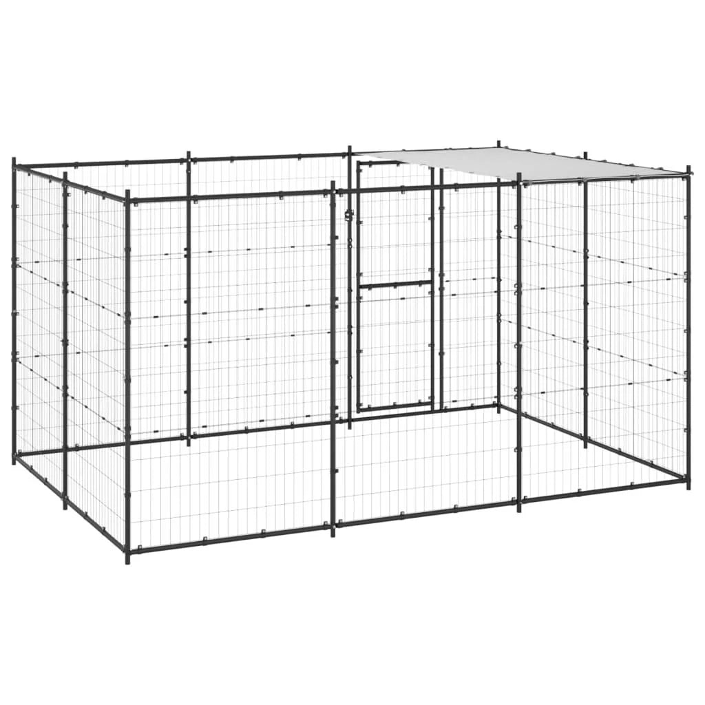 Recinto per animali da esterno per cani in acciaio con tetto 7,26 m² 02_0000403
