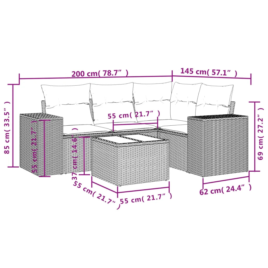 Set Divano da Giardino 5 pz con Cuscini Beige in Polyrattan 3254855