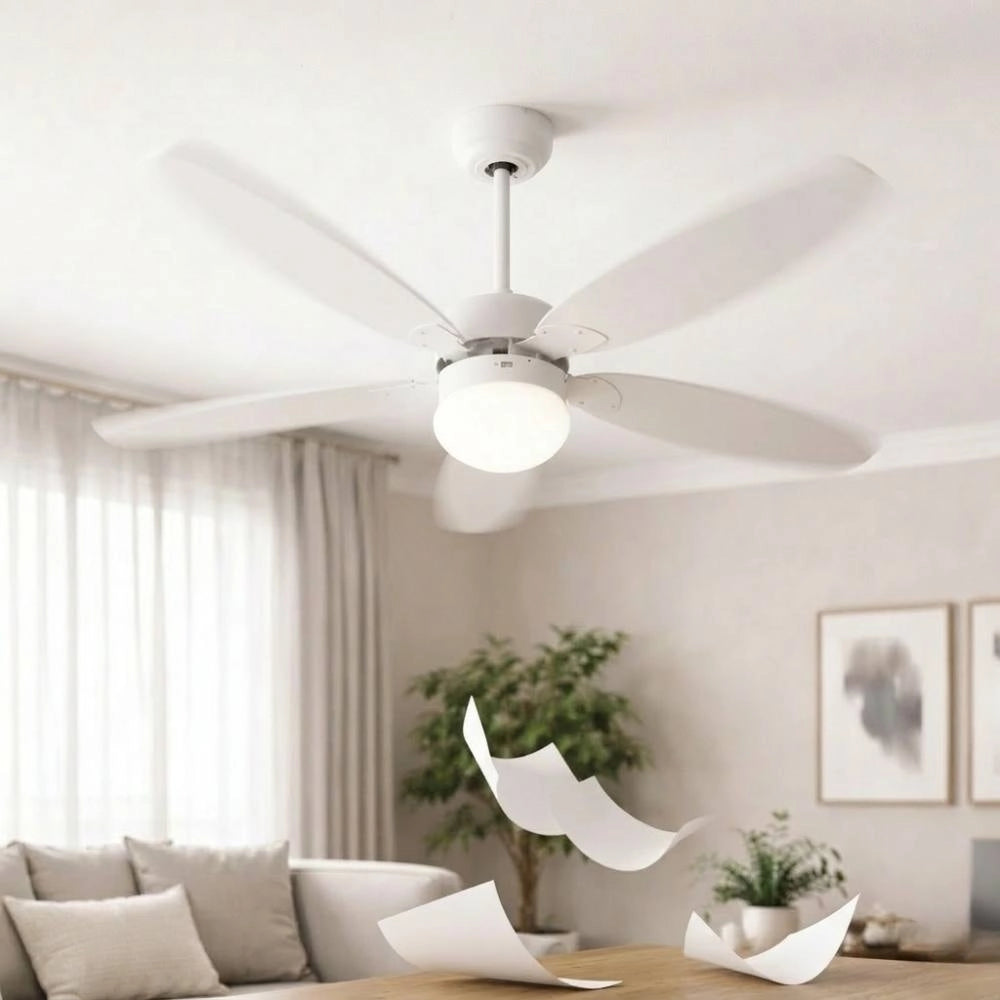 Ventilatore da soffitto zephir zfr9111m e zfr9111b 70w 5 pale legno con luce *** colore bianco, confezione 1