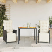 Set da Pranzo da Giardino 3 pz con Cuscini Nero in Polyrattan 3213332