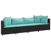 Set Divani da Giardino 4 pz | Set Salotto da Giardino con Cuscini Nero in Polyrattan