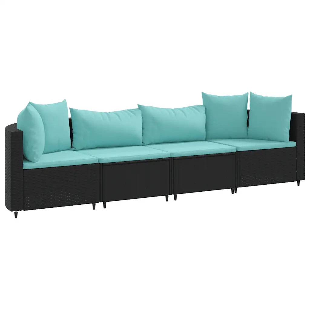 Set Divani da Giardino 4 pz | Set Salotto da Giardino con Cuscini Nero in Polyrattan
