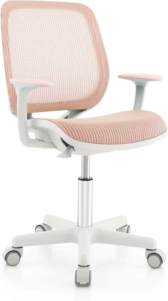 Sedia da Scrivania Girevole per Bambini (Rosa, Rullo di Pressione) | con Altezza Regolabile, 5 Ruote, Braccioli Morbidi, Mobile Ergonomica per Bambini 6-15 Anni