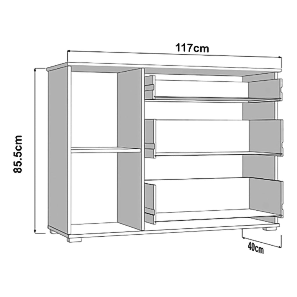 Madia Paro, Credenza 2 Ripiani, 117x40x86h cm Bianco Crema