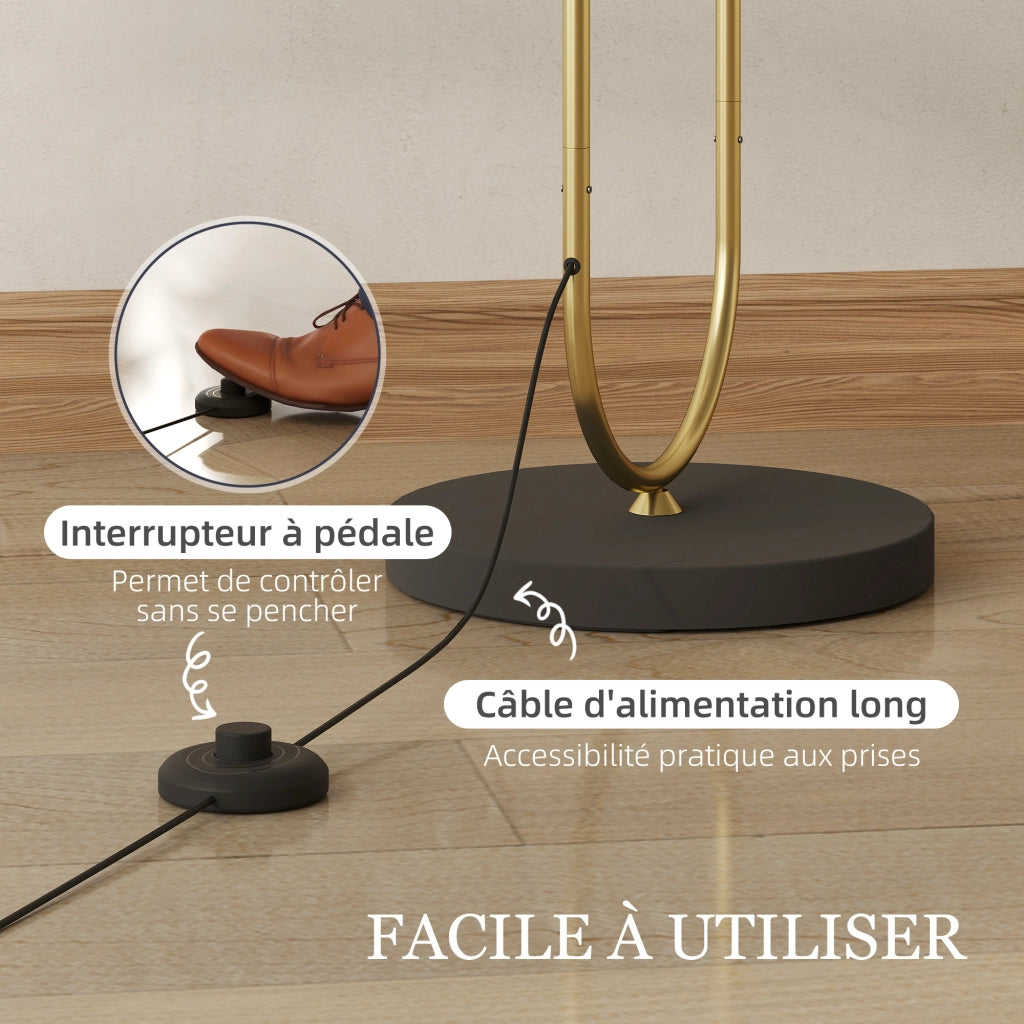 Lampada da terra con paralume in lino ¨C Xylo ¨C E27 dorato e nero 156 cm