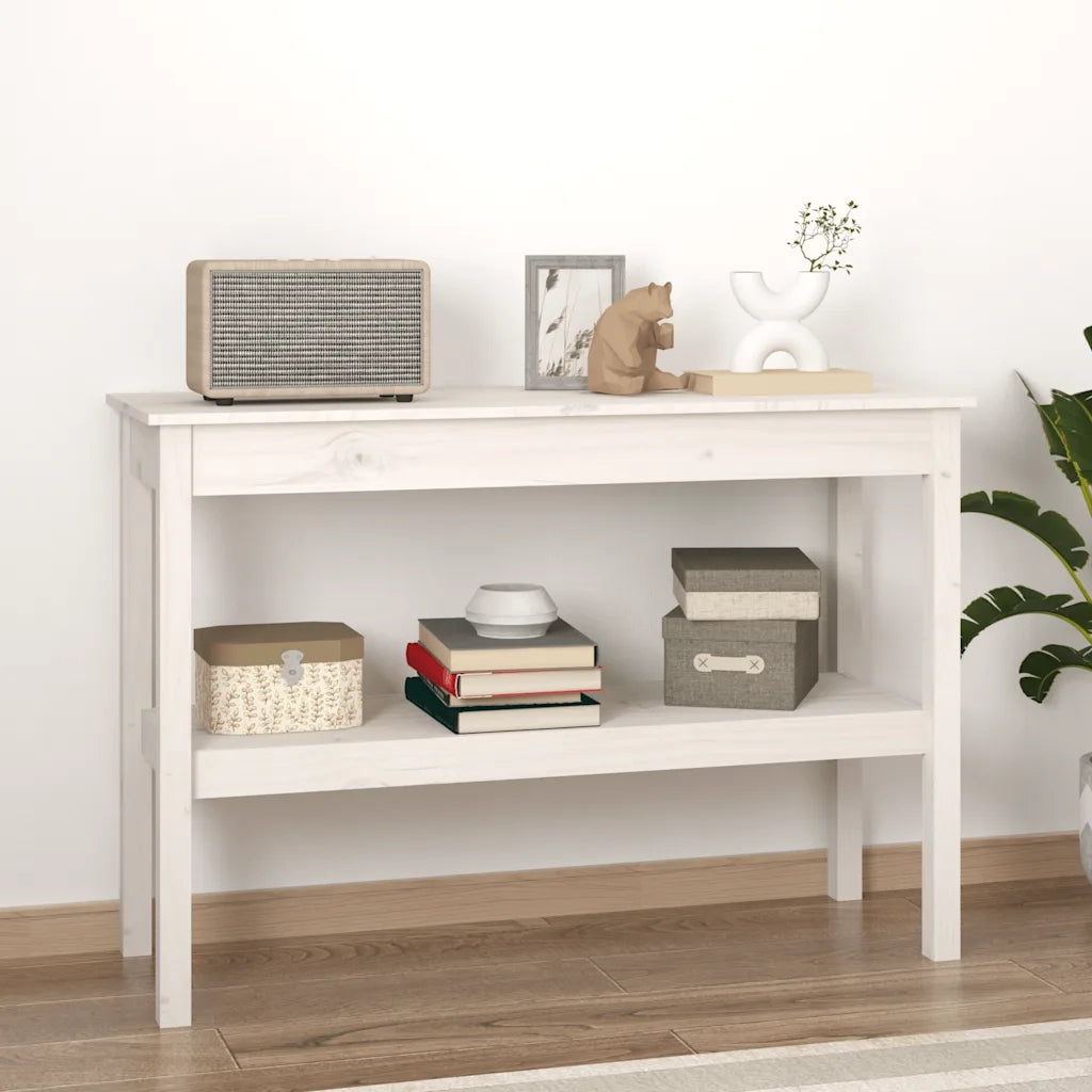 Tavolo Consolle Bianco 110x40x75 cm in Legno Massello di Pino